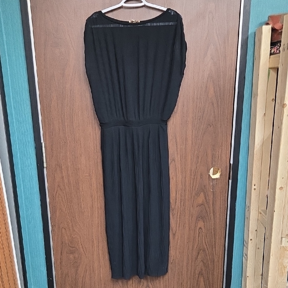 Bordeaux Size XS Black Sheer Maxi Length Pleated Dress